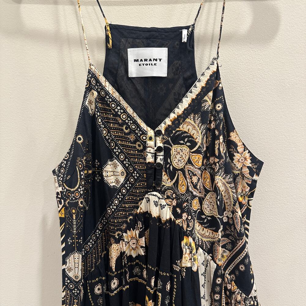 Isabel Marant Etoile Sabba Strappy Bandana Print Midi Dress‎ Black Ochre Size 10 - Picture 4 of 12